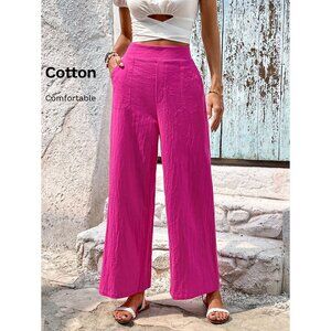 High waisted hot pink wide leg pants pockets boho